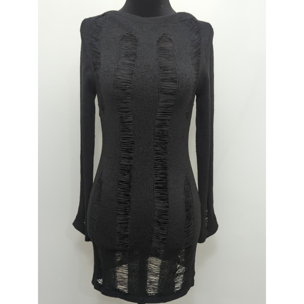 Black Slashed Fetish Knit Dress See Through Sexy Goth Emo Metal Dark Angel Witch